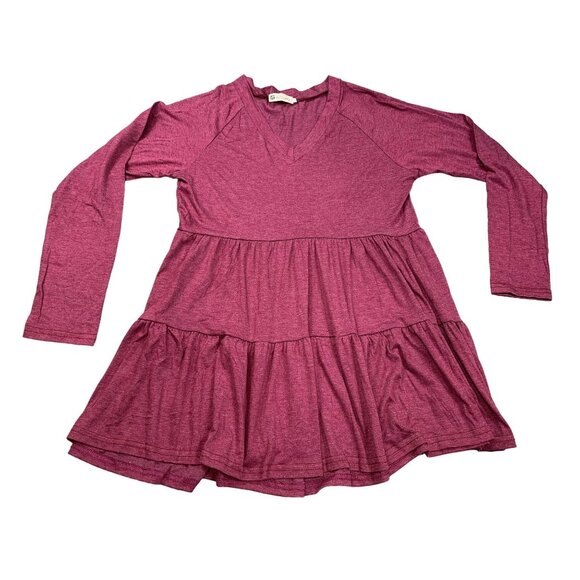 For G And PL Women's Small Burgundy V-Neck 3/4 Sleeve Fairy Peplum Tunic Top - Picture 2 of 8